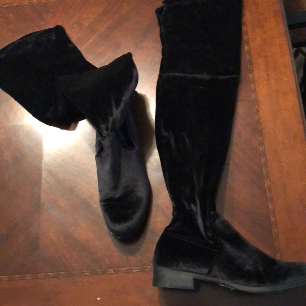 Black velvet over the knee boots